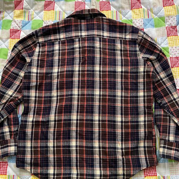 Vintage 80s Mens Brown Plaid Flannel Hunting Shirt // Size Large‎ - Picture 3 of 6